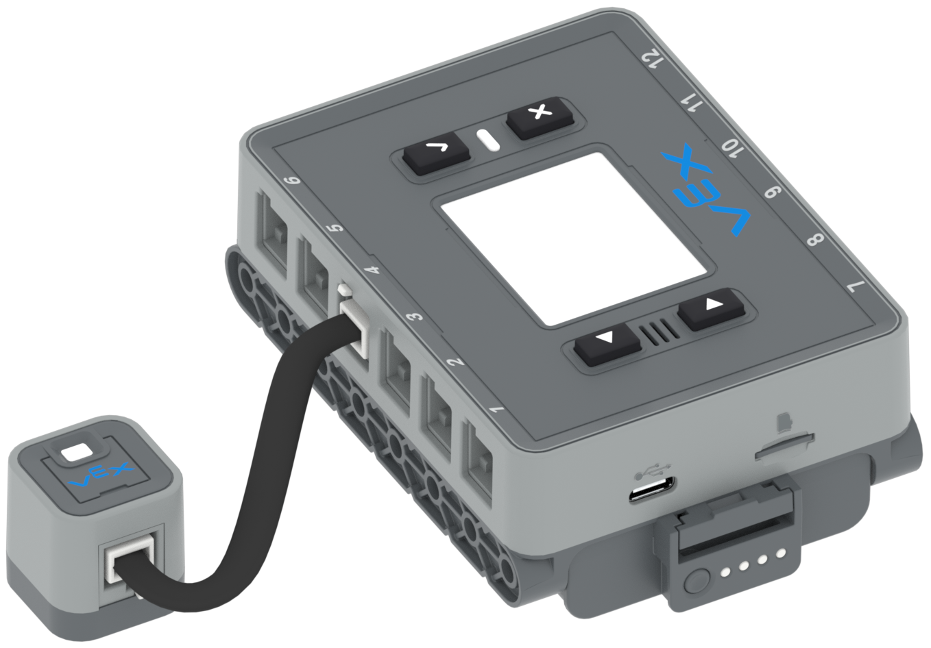 Diagrama de un cerebro (2da generación) conectado a un sensor de distancia (2da generación).