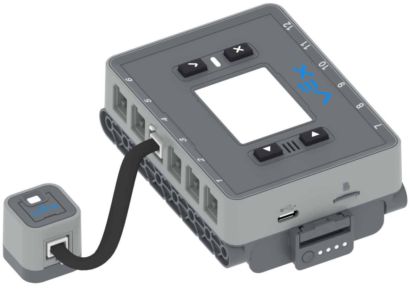 Kaavio IQ-aivoista, jotka on kytketty (2. sukupolven) etäisyysanturiin.
