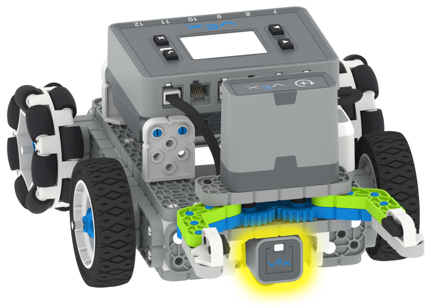 Bản dựng Clawbot đơn giản có gắn Cảm biến khoảng cách được đánh dấu và hướng về phía trước robot.