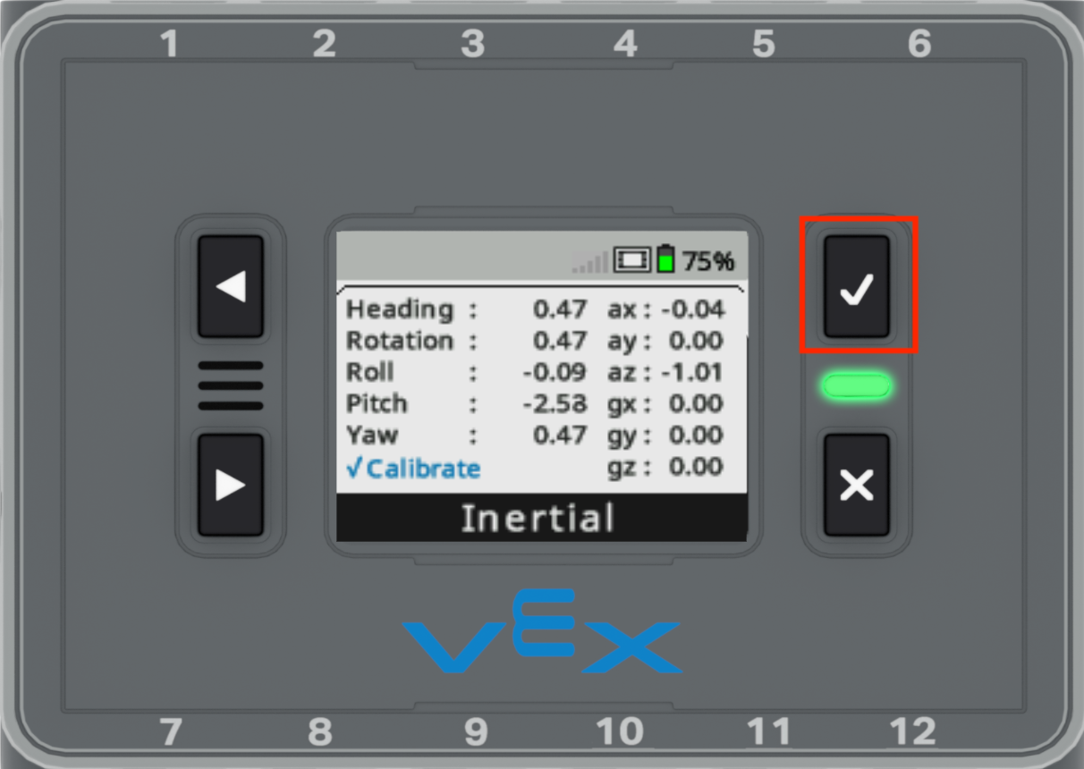 สมองจะปรากฏโดยมี Inertial Sensor Dashboard เปิดอยู่และปุ่ม Check ก็ถูกเน้นไว้