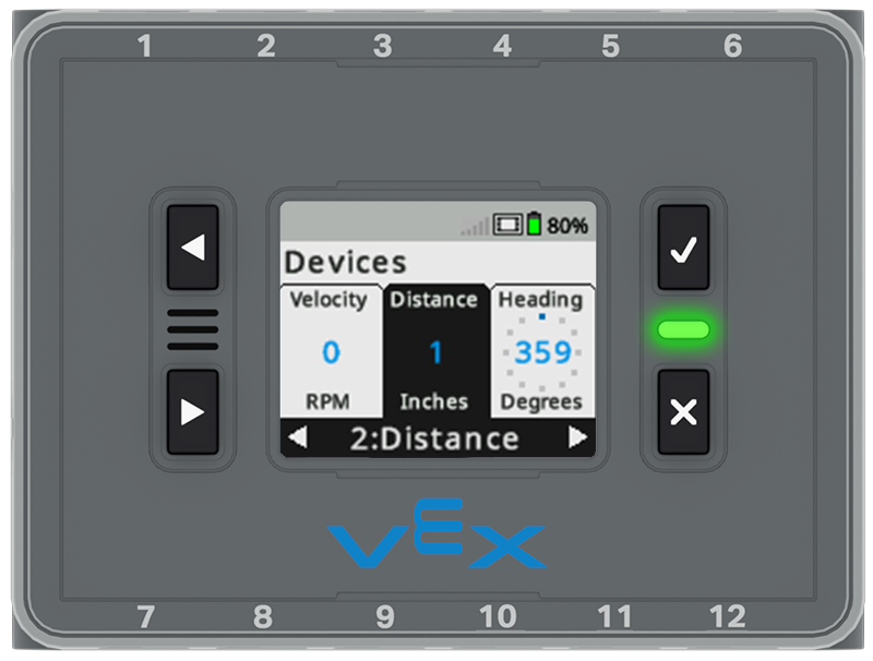 La pantalla del cerebro se muestra en el menú Dispositivos con un dispositivo sensor de distancia seleccionado.