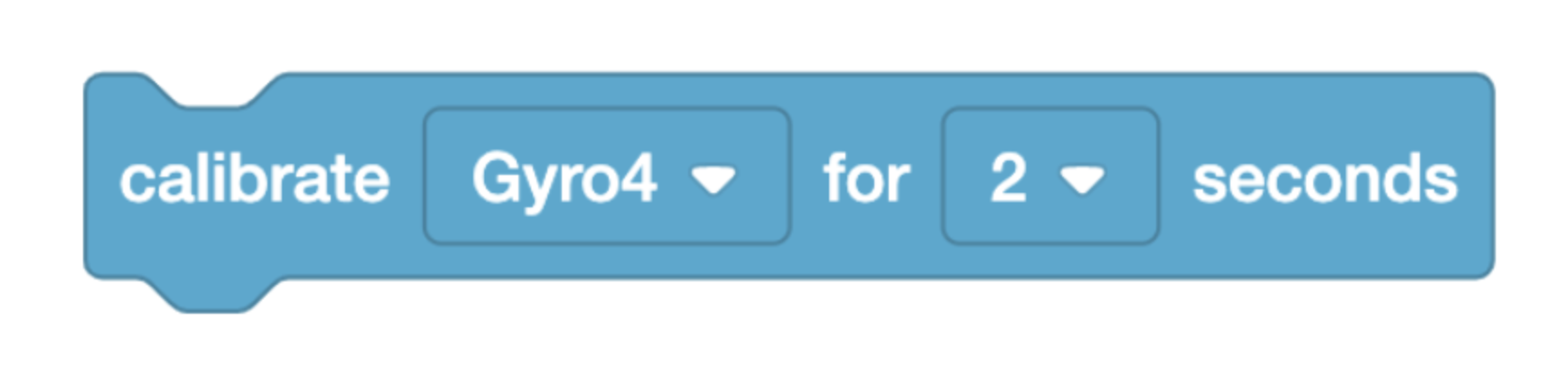 Blocco giroscopio VEXcode IQ Calibrate che legge Calibrate Gyro4 per 2 secondi.