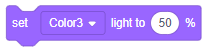 VEXcode IQ Set renk sensörü ışık bloğunu Set Color3 light'ı %50'ye ayarlayın.