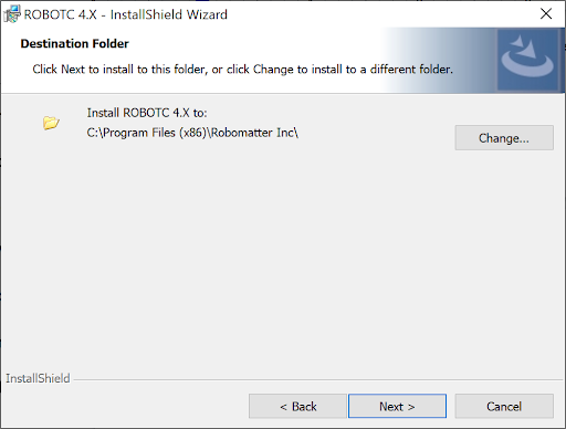 Okno Kreatora instalacji ROBOTC z opcjami wyboru folderu docelowego. Poniżej zaznaczony jest przycisk Dalej.
