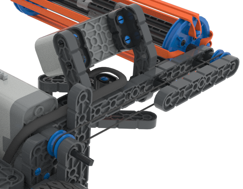 Visão aproximada da entrada de ar para destacar o motor e como a potência é transferida para a mesma.