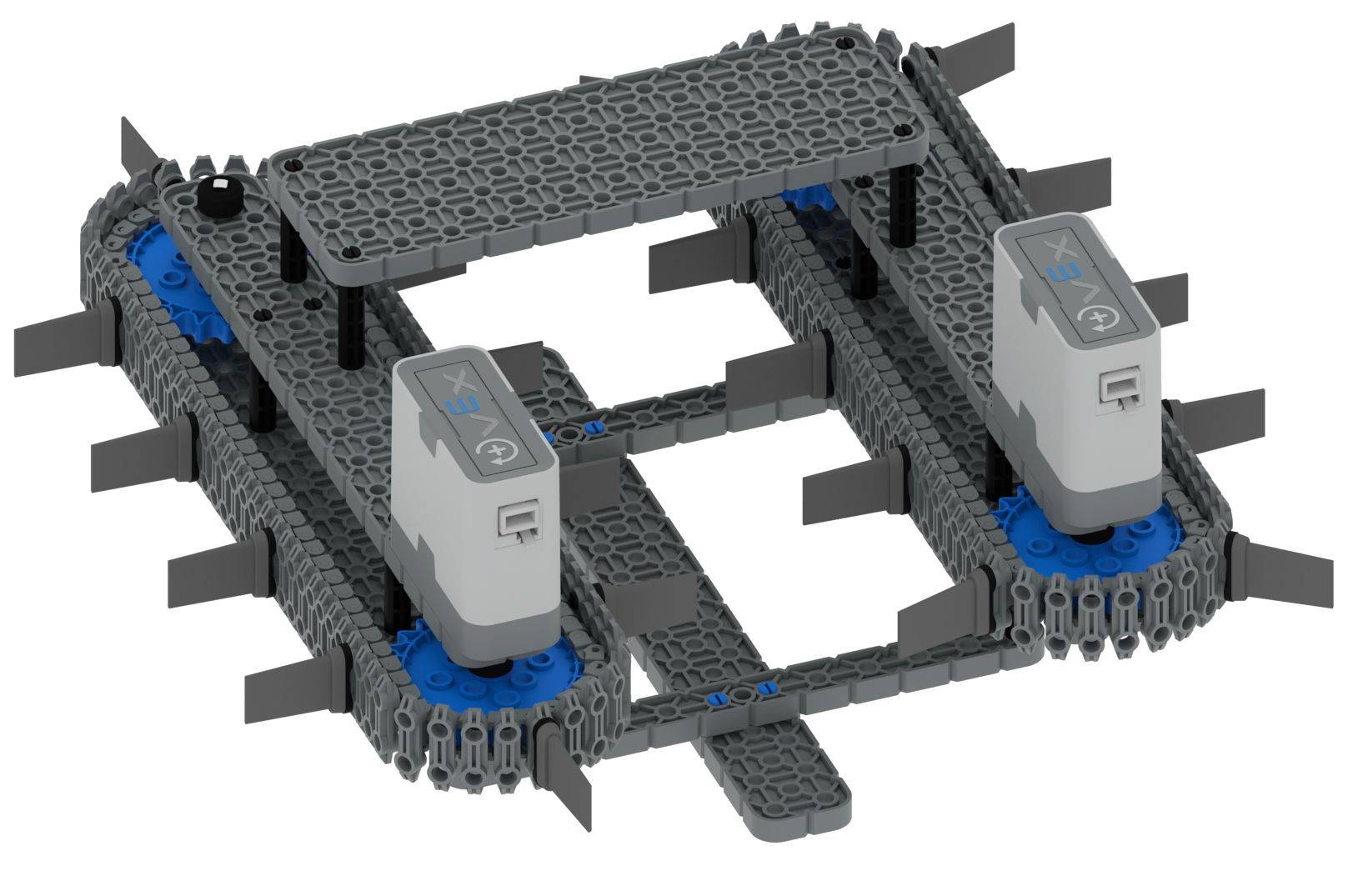 VEX IQ रोबोटिक्स प्लेटफॉर्म के यांत्रिक घटकों को दर्शाने वाला आरेख, शैक्षिक रोबोटिक्स परियोजनाओं के लिए भागों और संयोजन निर्देशों पर प्रकाश डालता है।