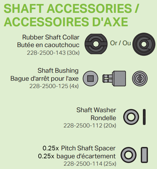 Catégorie d'accessoires pour tiges telle qu'elle apparaît sur une affiche de pièces détachées VEX IQ.
