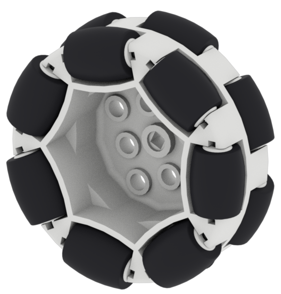 Bagian Roda Omni-directional berukuran 200 mm.