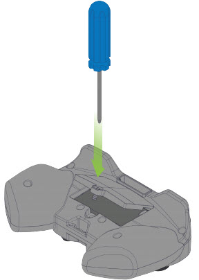 Schéma d'un tournevis cruciforme utilisé pour serrer la vis du couvercle de la batterie de la manette.