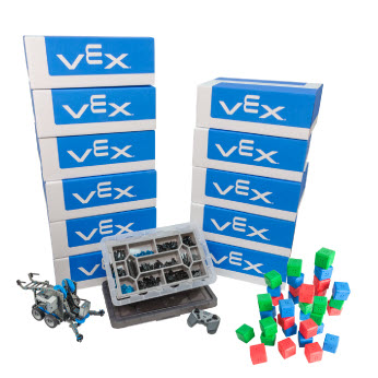 Nhiều bộ sản phẩm được xếp chồng lên nhau, tổng cộng có 12 bộ. Một bộ dụng cụ đã được mở ra để lắp ráp một con robot và nó đang nằm ở một bên. Với nhiều bộ dụng cụ như vậy, việc sắp xếp chúng rất quan trọng và nên dán nhãn và cất giữ chúng gọn gàng.