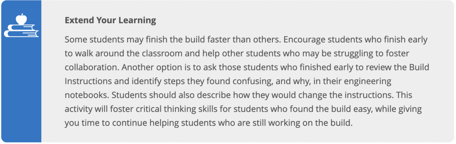 Screenshot einer Extend Your Learning-Lehrernotiz als Beispiel.