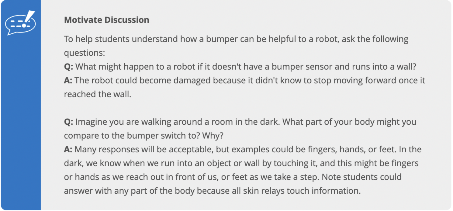 例として使用されている Motivate Discussion 教師用メモのスクリーンショット。