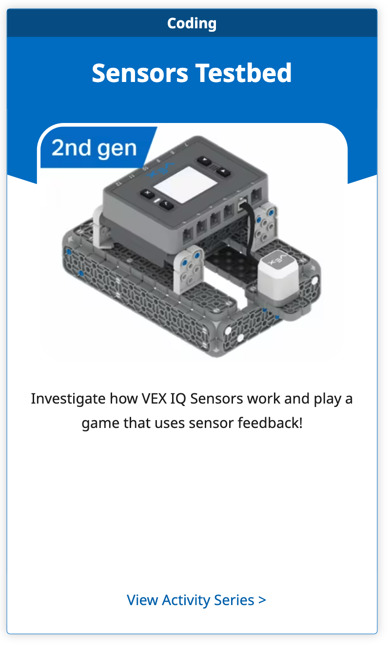 Piastrella della serie di attività del testbed dei sensori VEX IQ, mostrata come esempio.