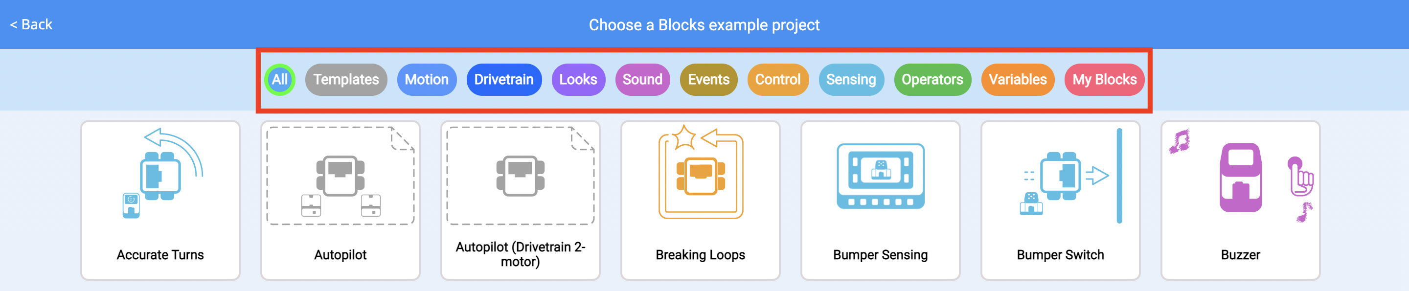 Пример меню «Проекты» с выделенной панелью фильтров. Панель фильтров содержит множество категорий примеров проектов.