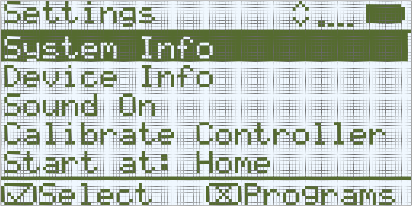 시스템 정보 옵션이 선택된 설정 메뉴에서 뇌 화면이 표시됩니다. 목록의 첫 번째 옵션은 시스템 정보입니다.