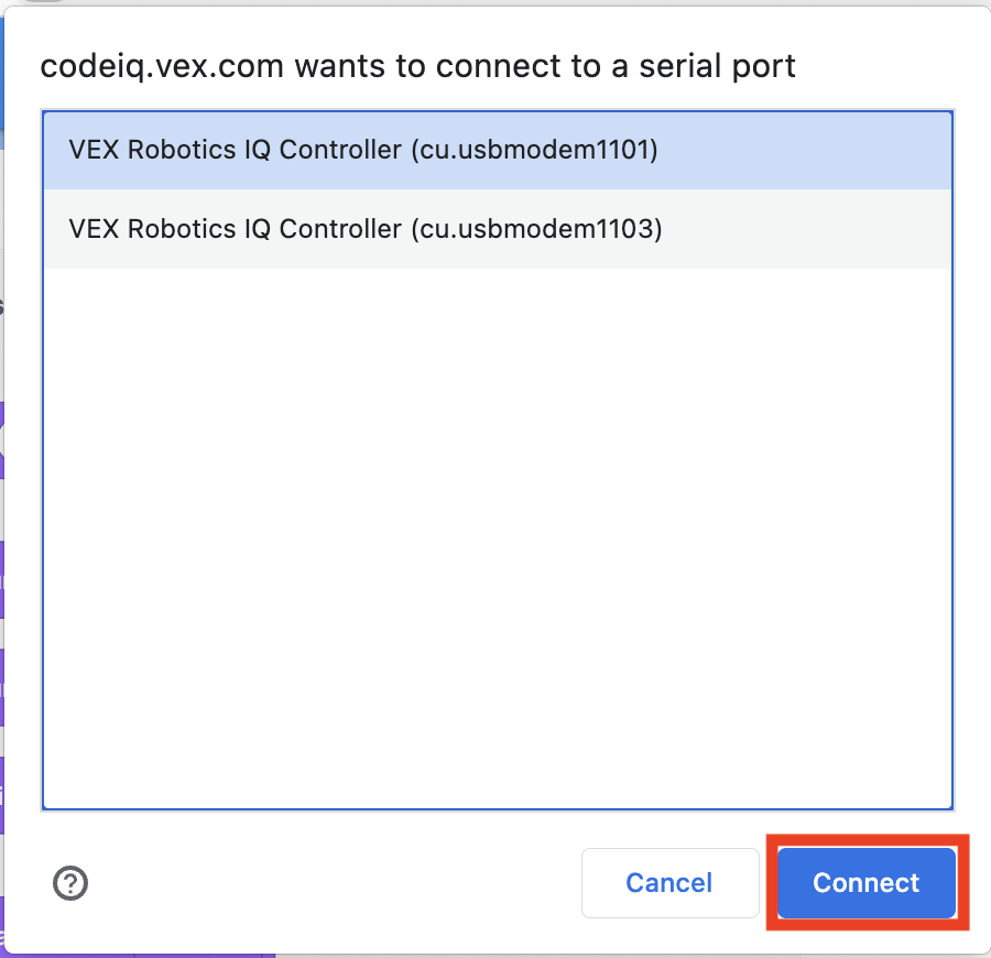Janela de ligação do browser, com o item de ID 1101 selecionado. Abaixo, o botão Ligar está destacado.