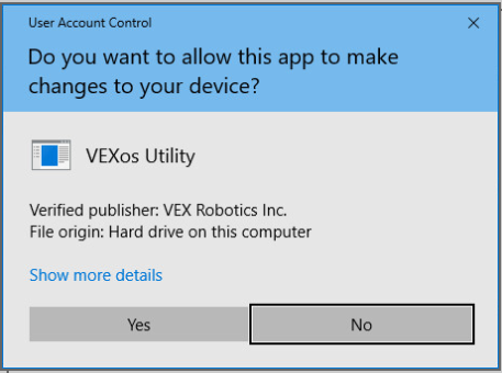 「このアプリがデバイスに変更を加えることを許可しますか?」という Windows ユーザー アカウント制御のポップアップが表示されます。 以下で、ユーザーは「はい」または「いいえ」を選択できます。