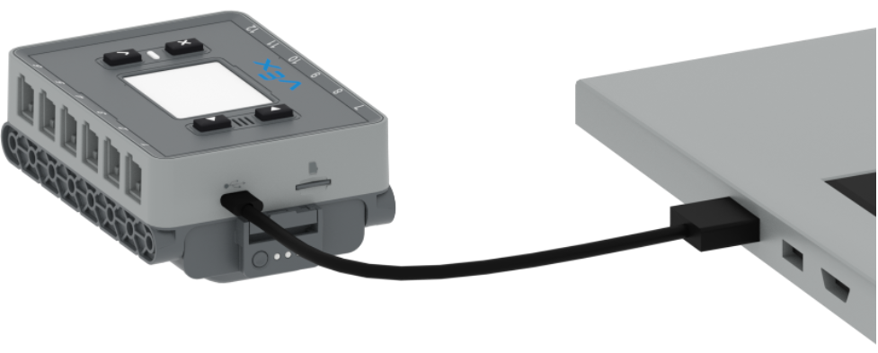 IQ (generasi ke-2) Otak yang terhubung ke laptop dengan kabel USB.