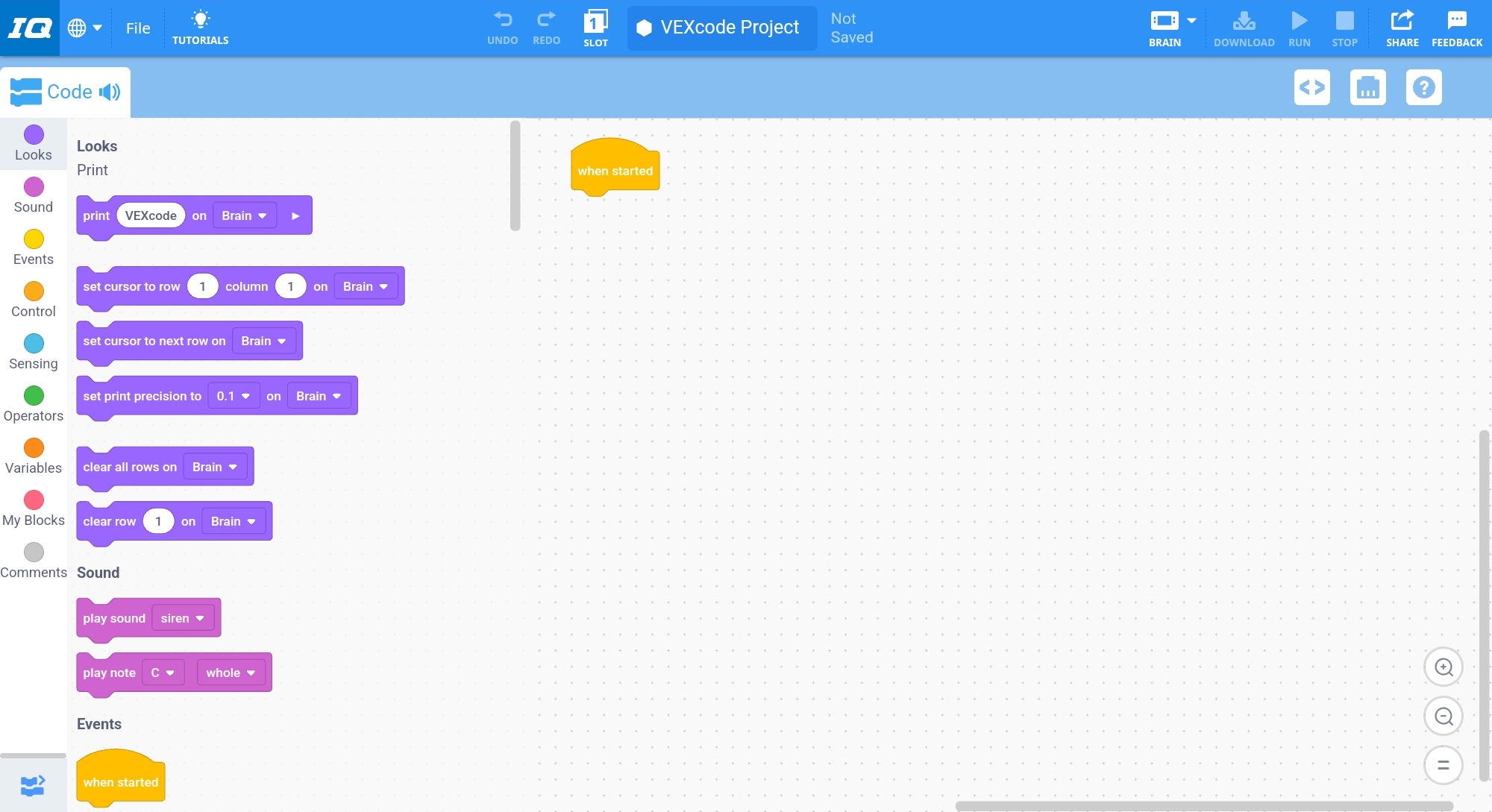 Aplikace VEXcode IQ otevřená na zařízení Android.