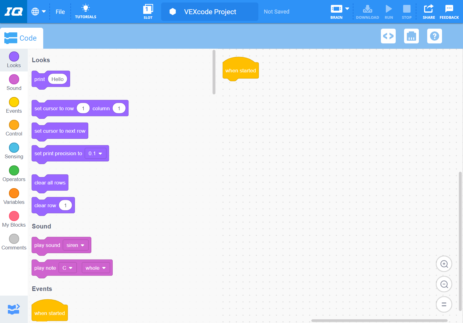 Aplicación VEXcode IQ abierta en un iPad.