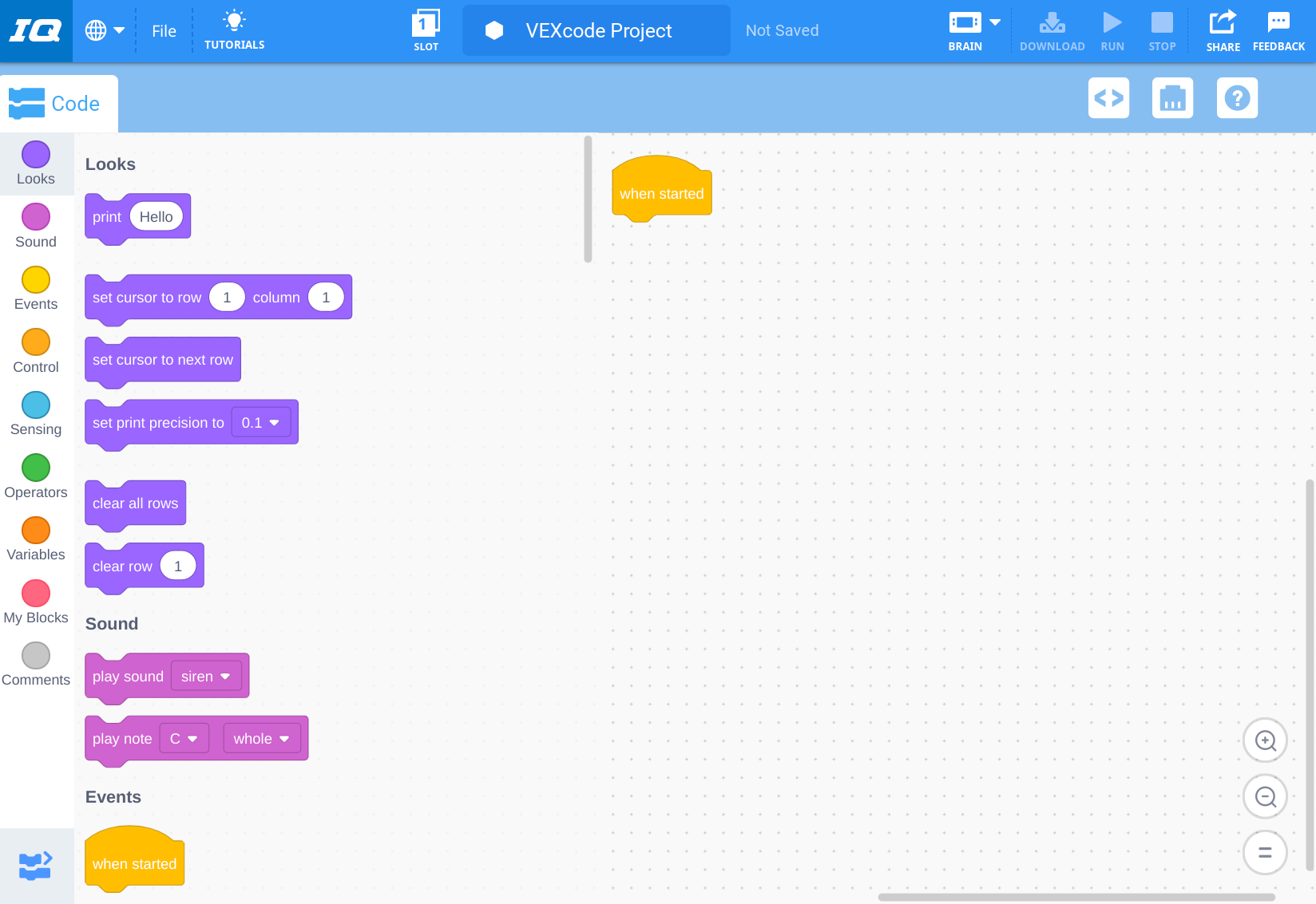 L'application VEXcode IQ a été ouverte sur un Chromebook.