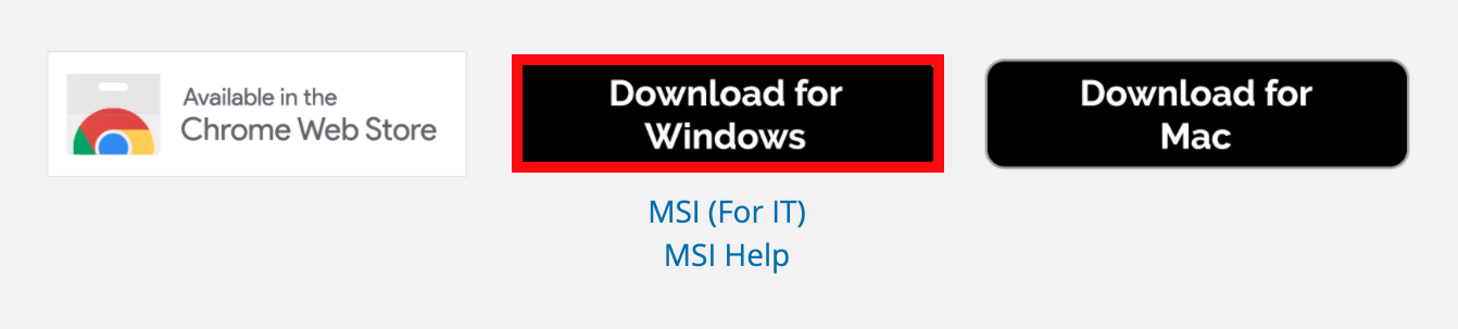 VEXcode IQ Downloadopties voor desktop, inclusief Chrome Web Store, Windows en Mac-platforms. De optie Downloaden voor Windows is gemarkeerd.