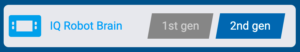 Menu urządzeń VEXcode IQ z wyświetlonym ustawieniem generacji mózgu robota IQ. To ustawienie jest ustawione na opcję 2. generacji.