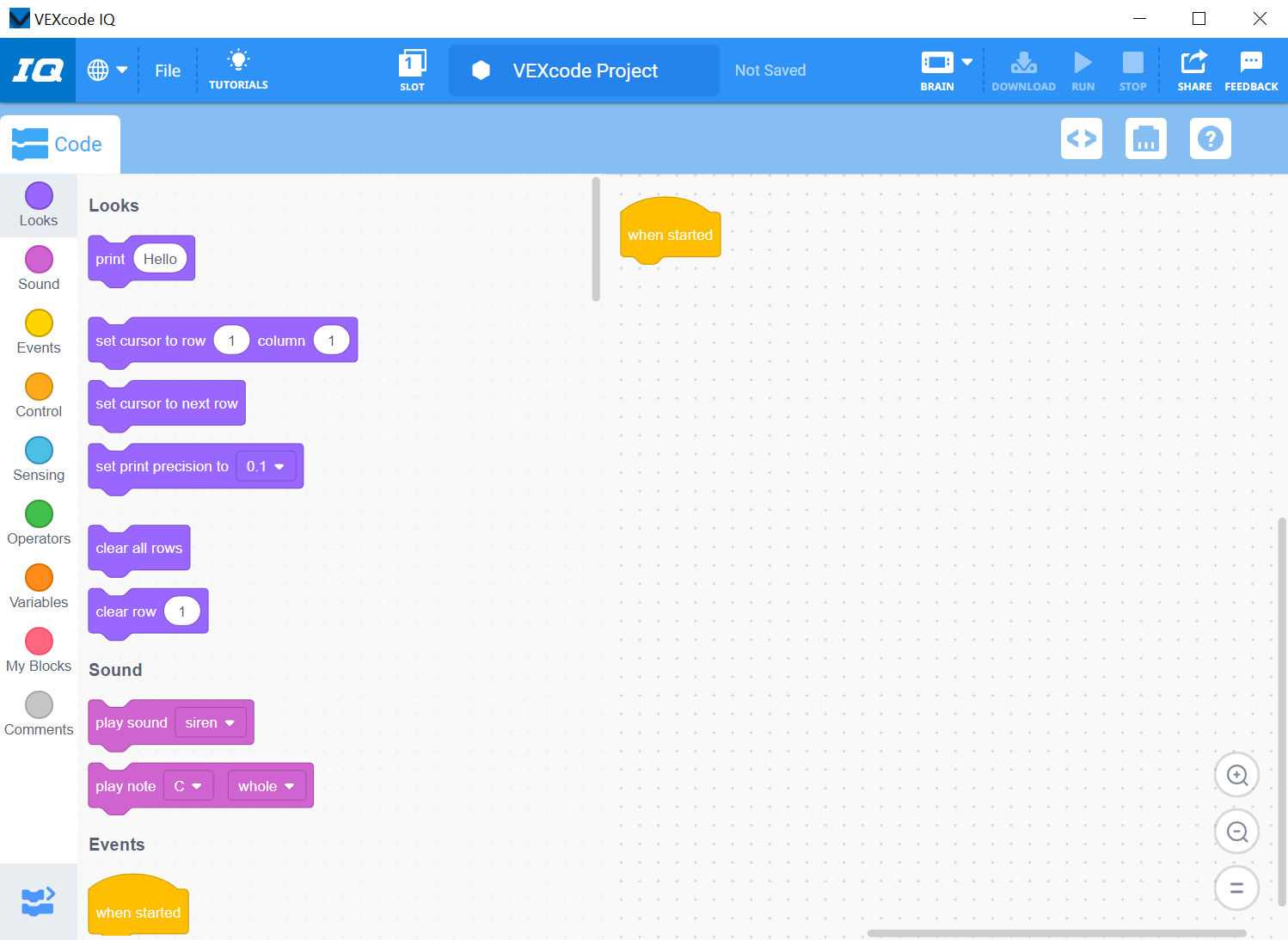 L'application VEXcode IQ est installée et ouverte sous Windows.