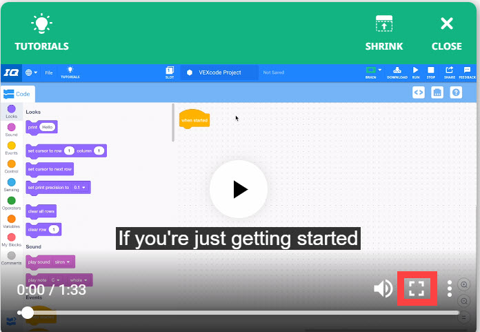 De instructievideo is geopend en het pictogram voor volledig scherm rechtsonder is gemarkeerd.