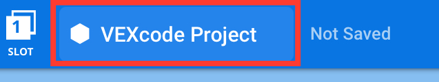 شريط أدوات VEXcode IQ مع تسليط الضوء على حقل اسم المشروع. على يمين اسم المشروع يوجد ملصق مكتوب عليه "غير محفوظ".