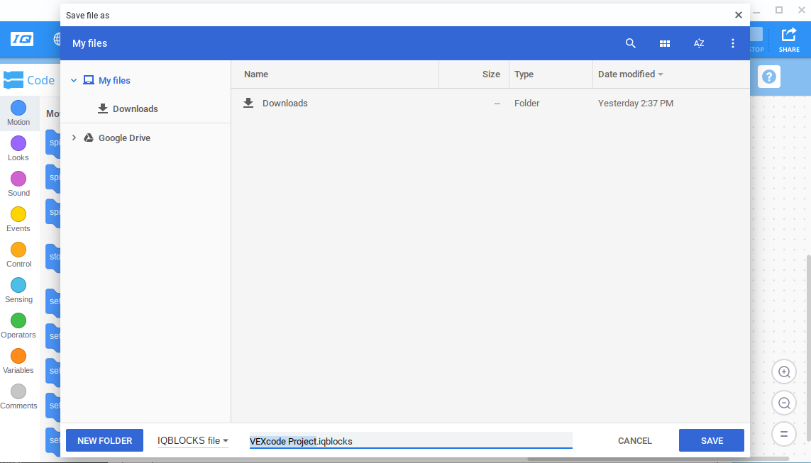 O menu "Guardar como" do dispositivo está aberto e configurado para guardar na pasta "Downloads".