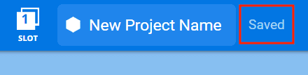 Barre d'outils VEXcode IQ avec le champ Nom du projet modifié en Nouveau nom de projet. L'étiquette à droite est mise en surbrillance et indique « Enregistré ».