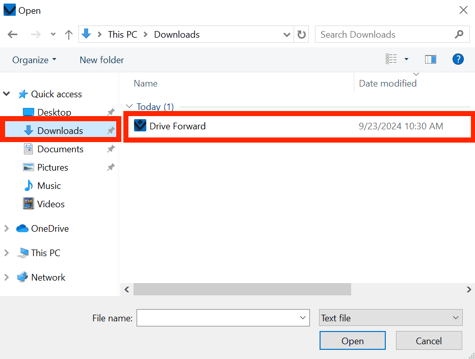 A korábban mentett VEXcode IQ projekt látható az eszköz fájljai között, és ki van emelve.