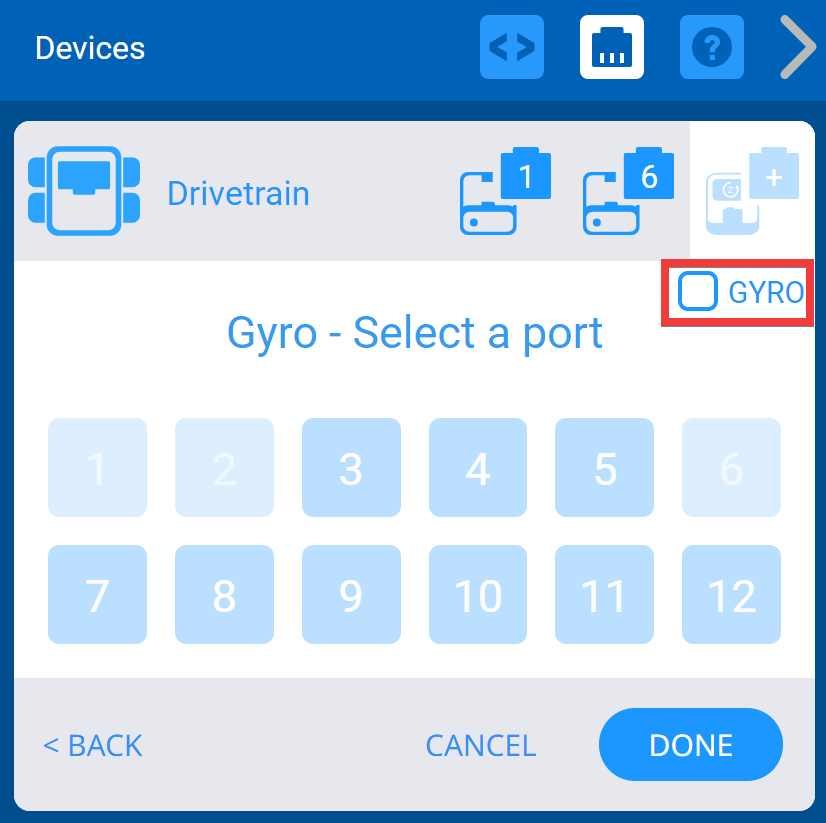 Capture d'écran montrant que l'option Gyroscope est décochée.