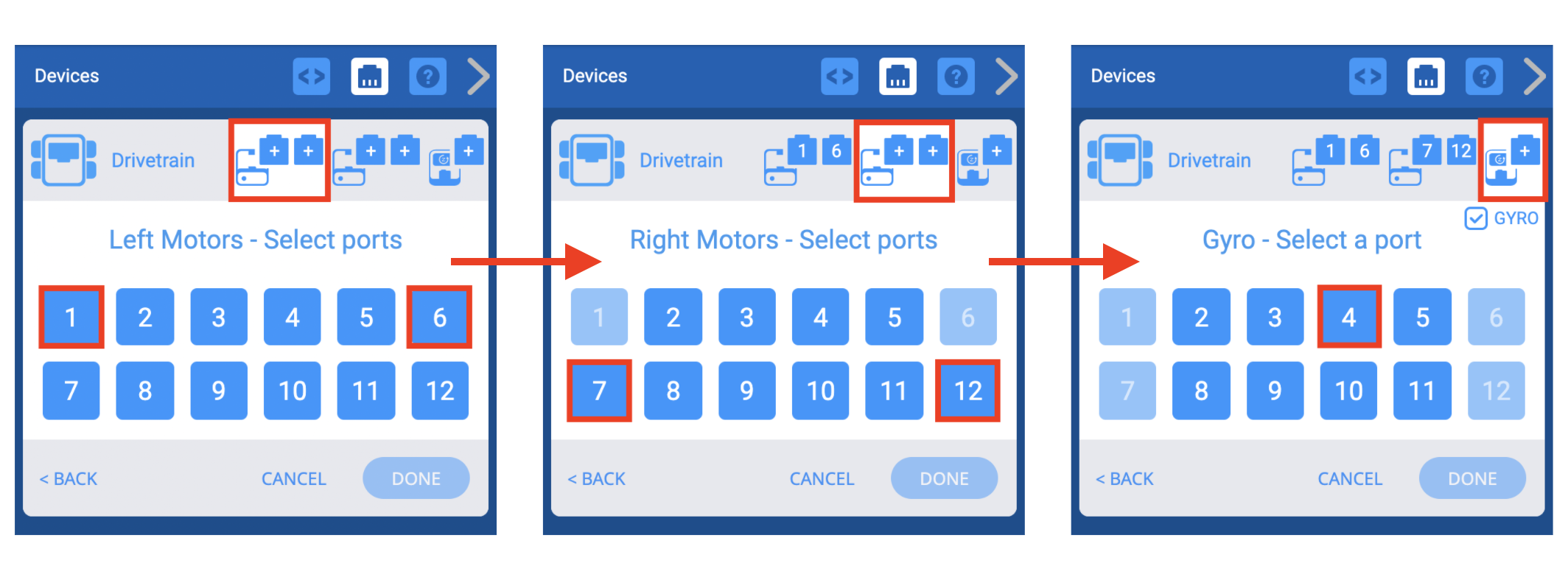 VEX IQ रोबोटिक्स प्लेटफॉर्म के लिए मोटर्स के चयन को दर्शाने वाला आरेख, शैक्षिक सेटिंग्स में रोबोट के निर्माण और प्रोग्रामिंग के लिए विभिन्न मोटर विकल्पों और विन्यासों को दर्शाता है।