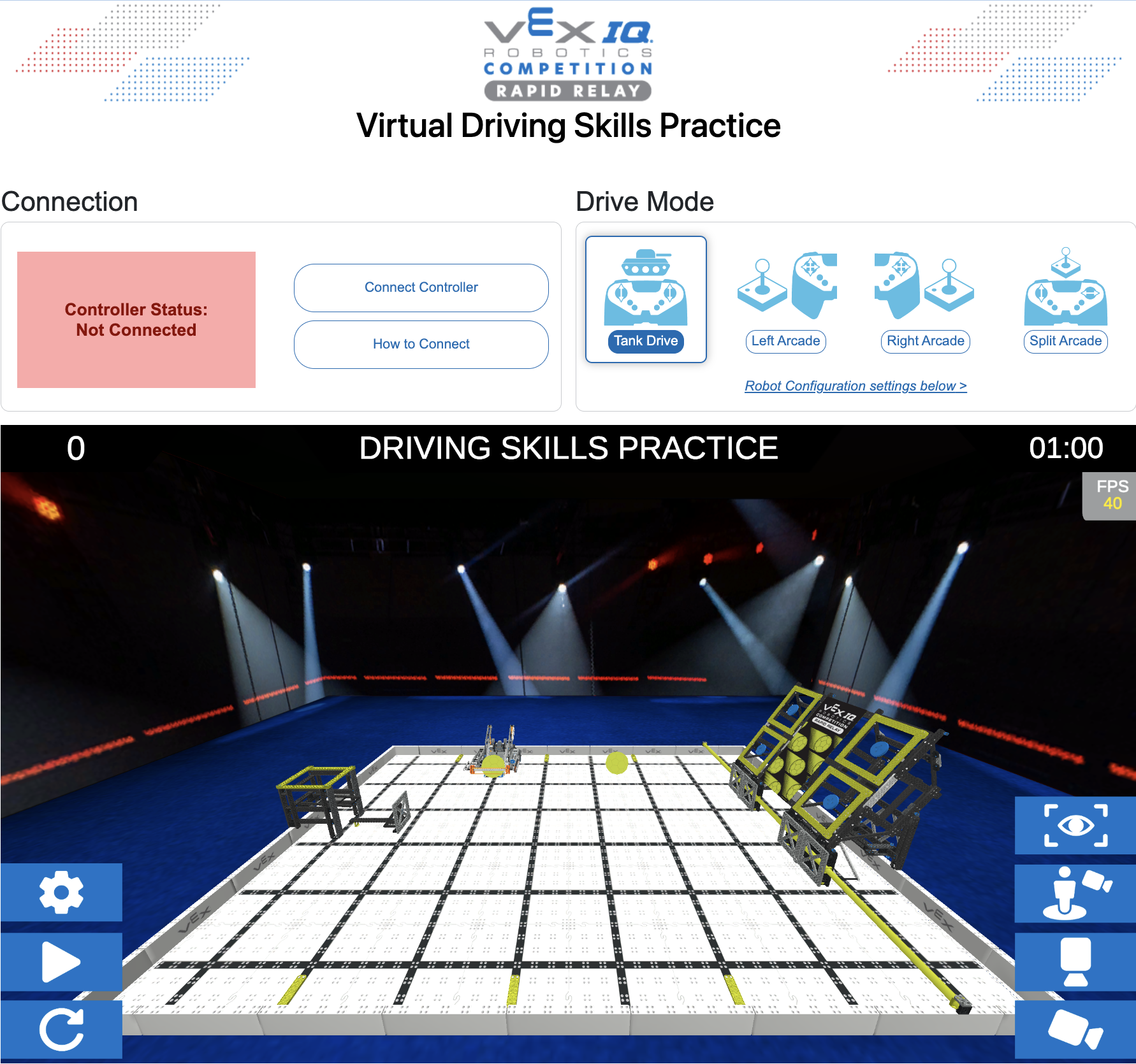VIQRC ड्राइविंग कौशल अभ्यास क्षेत्र लॉग इन है और उपयोग के लिए तैयार है।