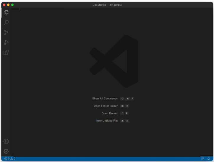L'application VS Code est ouverte sans qu'aucun projet ne soit sélectionné.