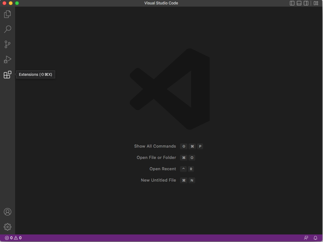 เปิดแอปพลิเคชัน VS Code โดยไม่มีการเลือกโครงการใดๆ
