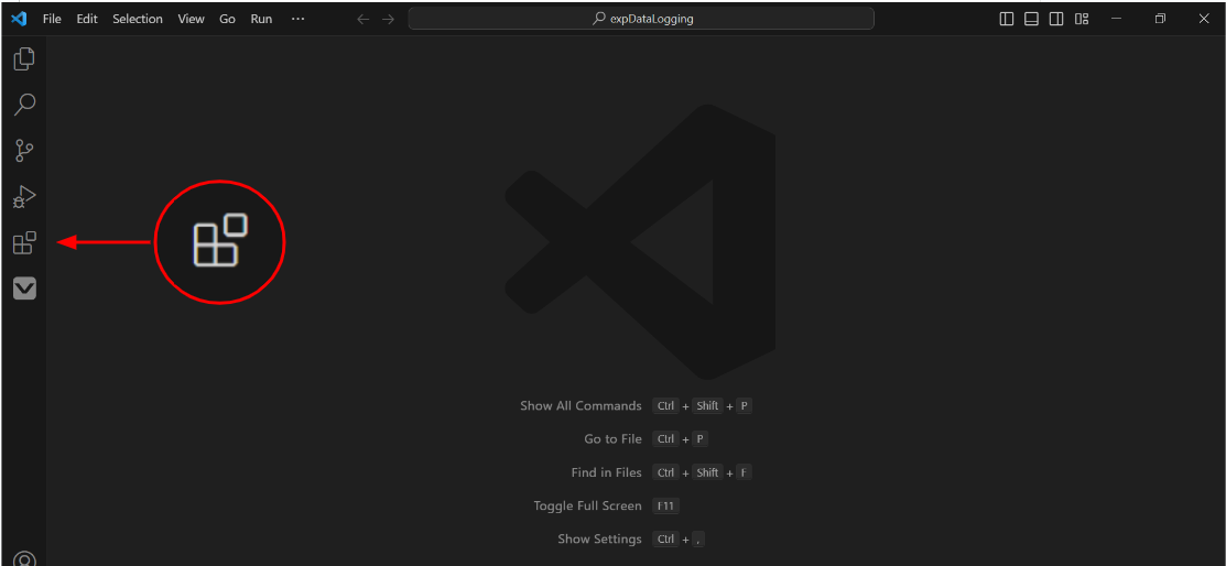 El ícono de Extensión en el menú lateral de VS Code está resaltado.