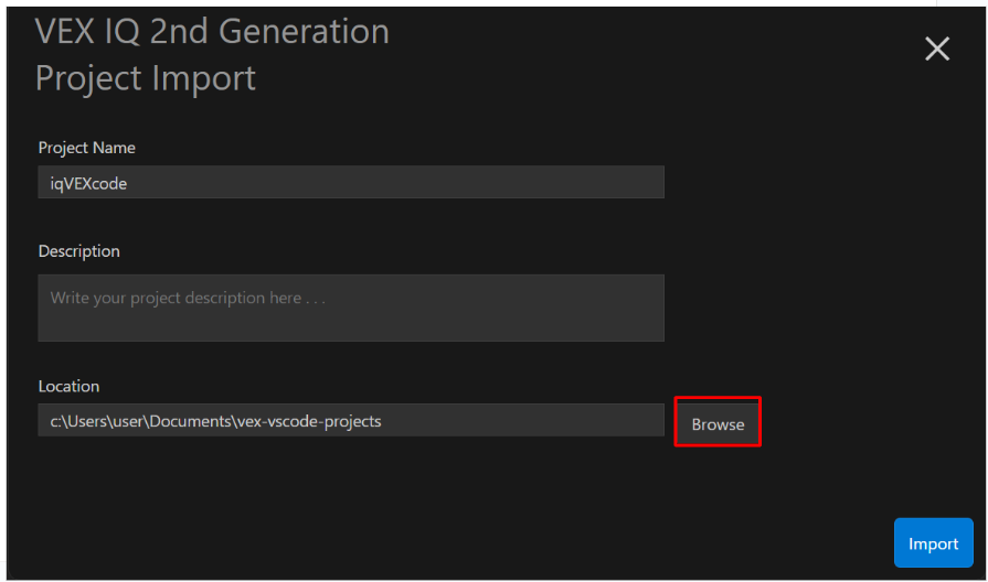 Captura de pantalla de la interfaz de extensión VS Code para VEX IQ, que muestra características y herramientas diseñadas para ayudar a los usuarios a programar robots VEX IQ, con un enfoque en recursos educativos y funcionalidad para principiantes.