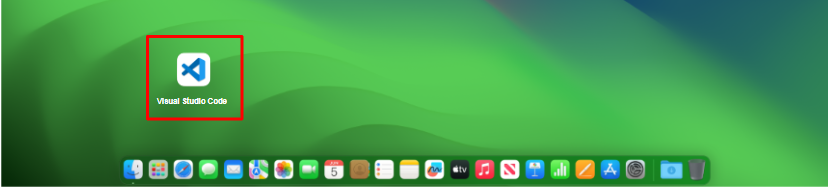 A VS Code alkalmazás kiemelten jelenik meg a macOS asztali verzióján.