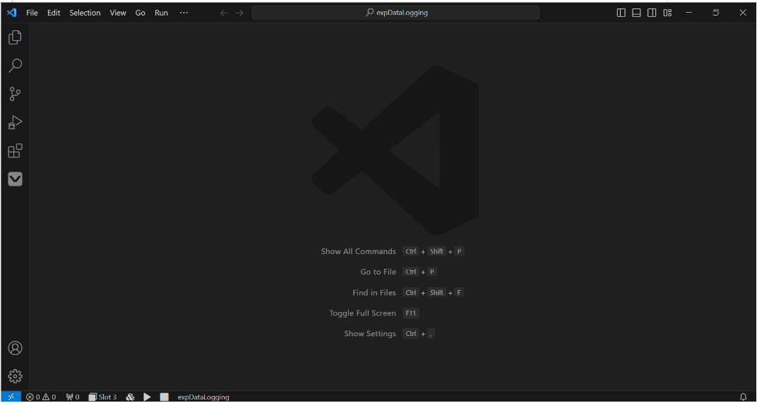 Aplikacja VS Code jest otwierana bez wybranego projektu.