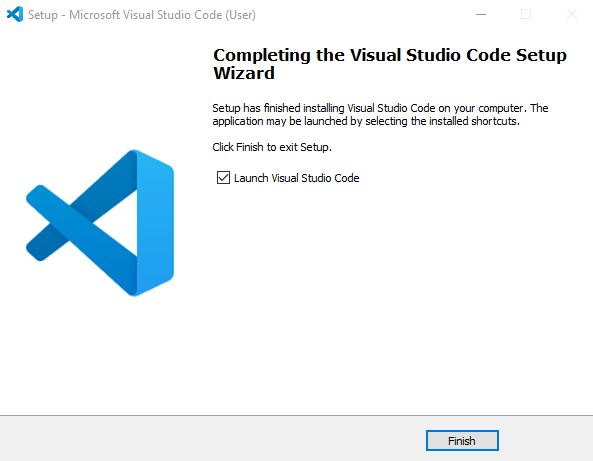 Visual Studio Code 설치 마법사 완료라는 메시지가 표시된 Microsoft VS Code 설치 창입니다. 기본적으로 체크되어 있는 VS Code 실행 옵션이 있고, 그 아래에 마침 버튼이 있습니다.