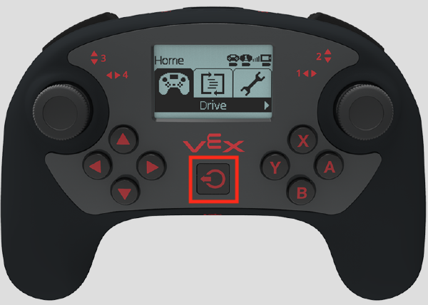 Der eingeschaltete V5-Controller wird mit hervorgehobenem Ein-/Ausschalter angezeigt.