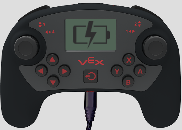 Il controller V5 viene caricato tramite un cavo micro-USB. Sullo schermo viene visualizzata un'icona di carica della batteria.