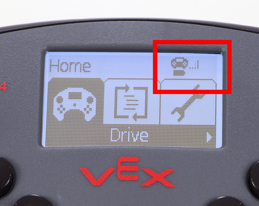 Het controllerscherm wordt in het Home-menu weergegeven zonder een Brain-icoontje in de rechterbovenhoek. Dit geeft aan dat de Controller niet gekoppeld is aan de Brain.