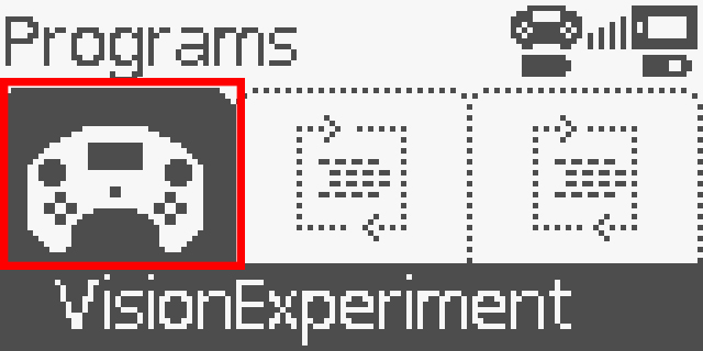 Programlar menüsünde Kontrolör ekranı gösteriliyor ve kullanıcı programı örneği olarak VisionExperiment adlı bir program vurgulanıyor.