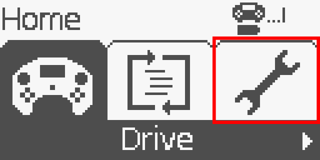 La schermata del controller è visualizzata nel menu Home con l'opzione Impostazioni evidenziata. L'opzione Impostazioni è la terza opzione nel menu Home.