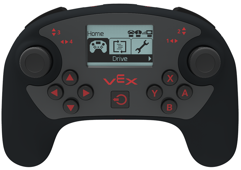 Der eingeschaltete V5-Controller wird mit geöffnetem Bildschirm und dem Startmenü angezeigt.