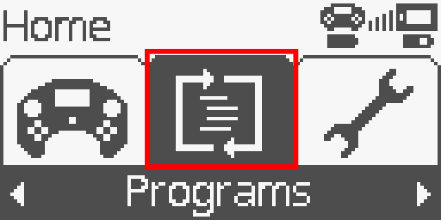 O ecrã do controlador é apresentado no menu Início com a opção Programas selecionada. A opção Programas é a segunda opção do menu Início, depois de Unidade.
